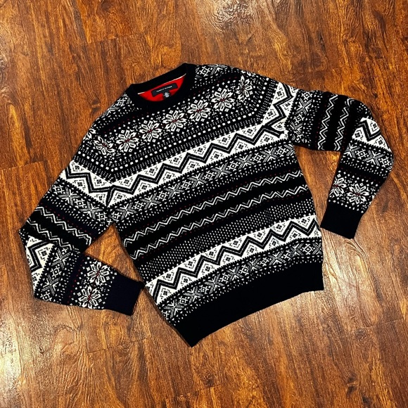 Tommy Hilfiger Mens Wool Sweater medium Multicolor Crewneck Navy Blue Red White - Picture 2 of 7